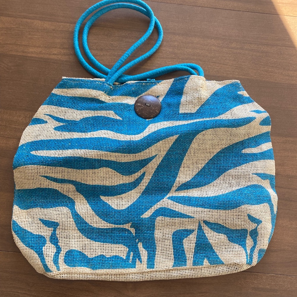 Bellemonde Blue/Tan Woven Bag Leopard Print Design